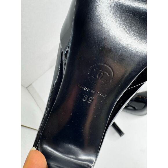 Chanel Patent Leather Black Ankle Boots Glossy CC Logo Booties Classic Chic 39 - Picture 9 of 10